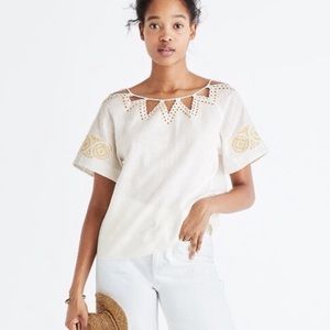 Madewell White & Yellow Embroidery Short Sleeve S